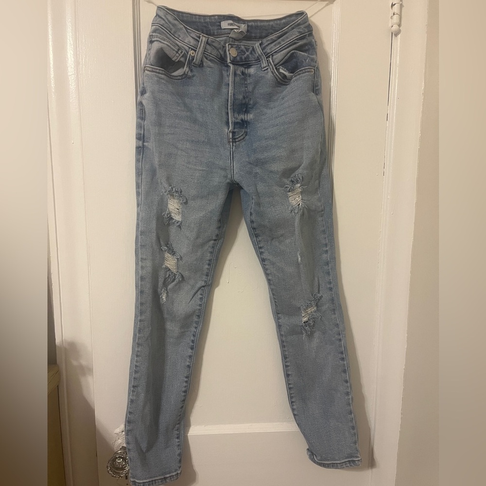 Forever 21 Blue Skinny Distressed Ripped Jeans